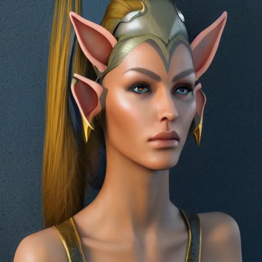 Image similar to portrait of a beautiful female high elf with tan skin, 3 d octane render trending on art station 8 k