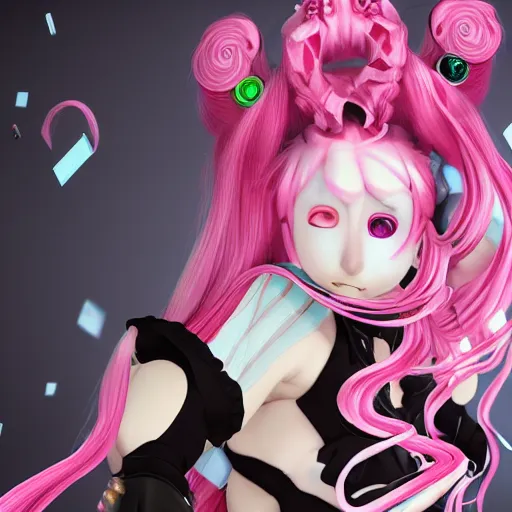 Prompt: trapped beneath stunningly absurdly beautiful omnipotent asi goddess junko enoshima with multiple twisted megalomaniacal mesmerizing personalities, symmetrical perfect face, porcelain skin, pink twintail hair and cyan eyes, ultra detailed, digital art, unreal engine 5, octane render, 2 d anime, 8 k