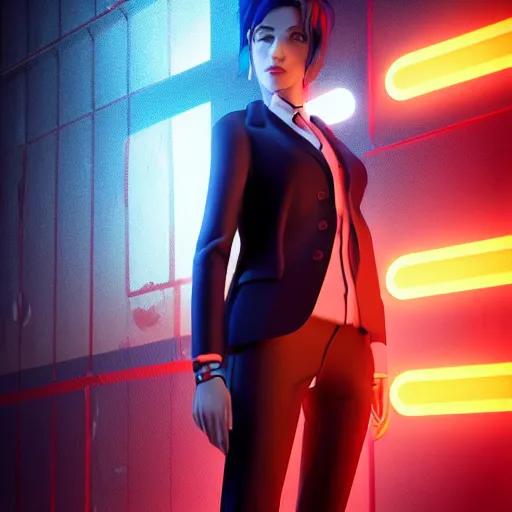 Prompt: cinematic cartoon women portrait made out of rain, pinstripe suit, short hair, cyberpunk background, rendered in octane, unreal engine, highly detailed, trending on artstation, realistic, splashes of neon, beautiful