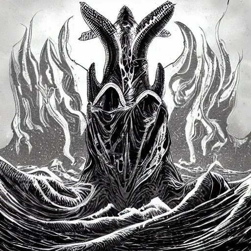 Prompt: leviathan rises up, album art, cover art, poster