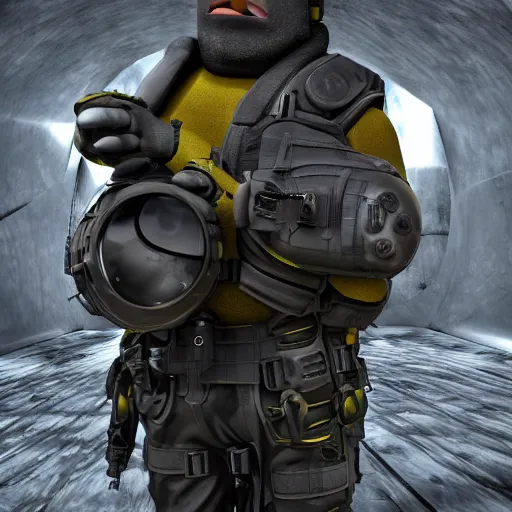 Prompt: minion styled tactical gear armor, 8 k shot, hd photo, reflection on metal