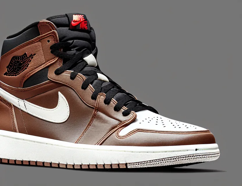 Image similar to a press photograph of nike jordan 1 mocha, size 1 0, white background