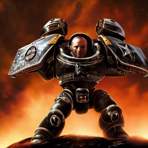 Image similar to cinematic shot of Space Marine Alex Jones, 4k