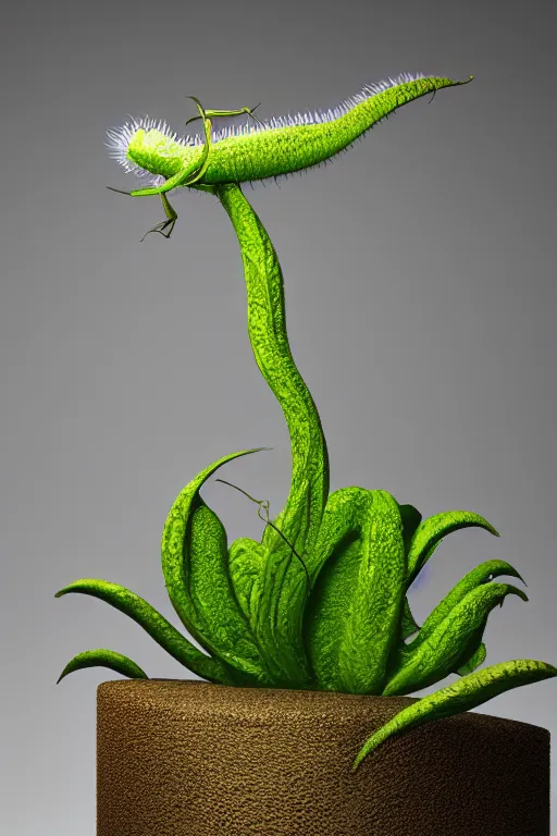 Image similar to ! dream 3 d render by daniel arsham of a long melting solid gold venus fly trap