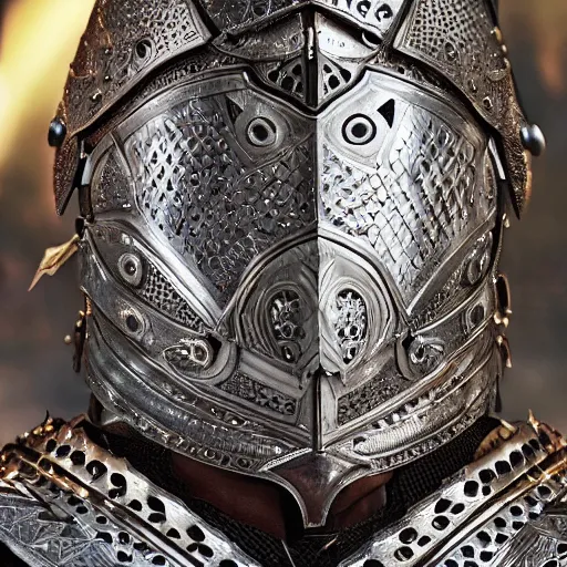 Prompt: joe rogan wearing knight armor, hyper realistic, close up, symmetrical, 4 k, highly ornate intricate details,