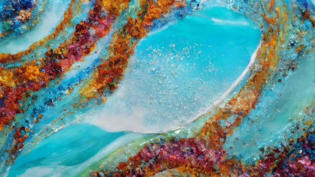 Prompt: a Resin artwork of a beach