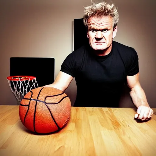 Image similar to angry!! gordon ramsey eating a basketball, tv still