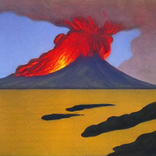 Image similar to volcano with lava falling on the sea by Edward Hopper