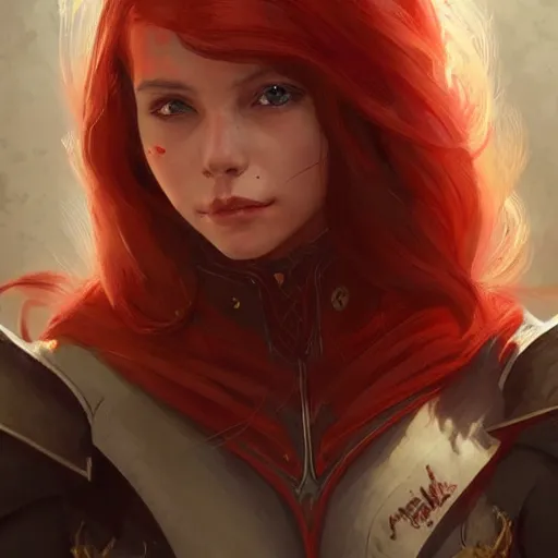 Image similar to draconic girl, portrait, highly detailed, trending on artstation, d & d, concept art, sharp focus, red hair, illustration, digital painting, art by artgerm and greg rutkowski and magali villeneuve