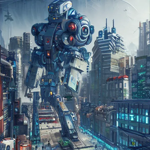 Prompt: a giant robot building a city, futuristic, highly detailed, digital art, artstation, concept art, epic backdrop