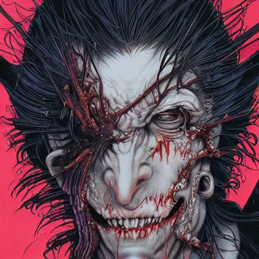 Image similar to closeup of face melting, vampire, by yoichi hatakenaka, masamune shirow, josan gonzales and dan mumford, ayami kojima, takato yamamoto, barclay shaw