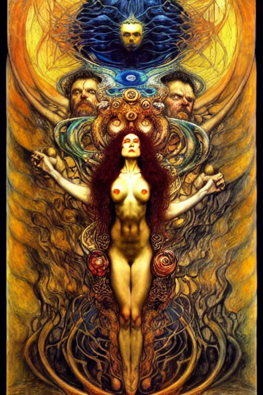 Image similar to Divine Chaos Engine by Karol Bak, Jean Delville, William Blake, Gustav Klimt, and Vincent Van Gogh, symbolist, visionary