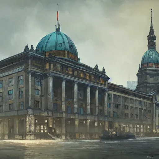 Prompt: volkshalle building, berlin 1 9 4 5, matte painting by greg rutkowski, artstation