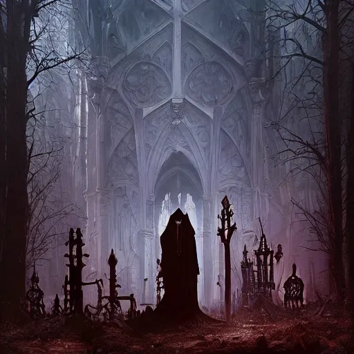 Image similar to demonic gothic victorian scenery in the style of michael whelan and stefan koidl. hyperdetailed photorealism by greg rutkowski, 1 0 8 megapixels, cinematic lighting