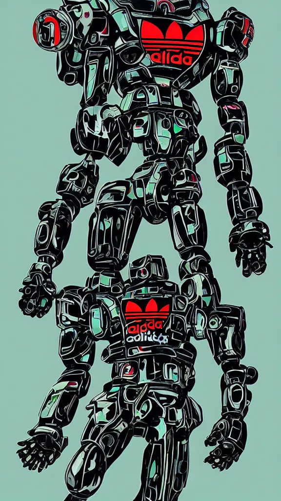 Prompt: Black mecha with adidas logo artwork by Go Nagai