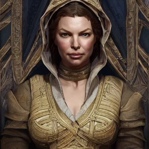 Image similar to Katherine Heigl as a NPC in a Skyrim loading screen, gorgeous, beautiful, intricate, highly detailed, digital painting, artstation, oppressive lighting, concept art, sharp focus, illustration, art by greg rutkowski and alphonse mucha