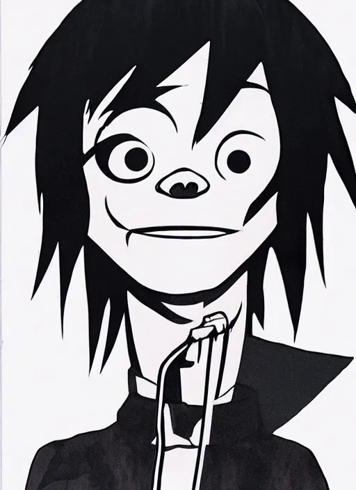 Image similar to 2 d from gorillaz, official art by jamie hewlett, phase 2, demon days, desaturated