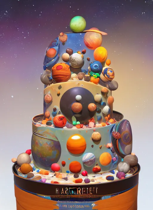 Image similar to a cake with all planets on it, au naturel, hyper detailed, digital art, trending in artstation, cinematic lighting, studio quality, smooth render, unreal engine 5 rendered, octane rendered, art style by pixar dreamworks warner bros disney riot games.