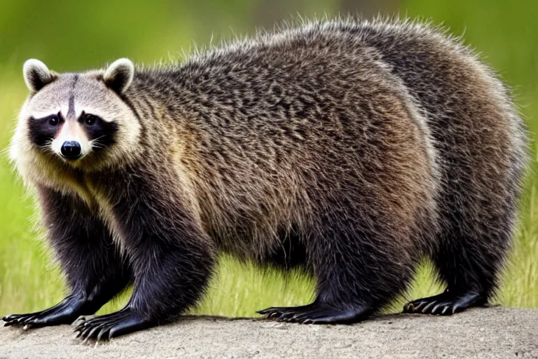 Prompt: a raccoon grizzly bear hybrid