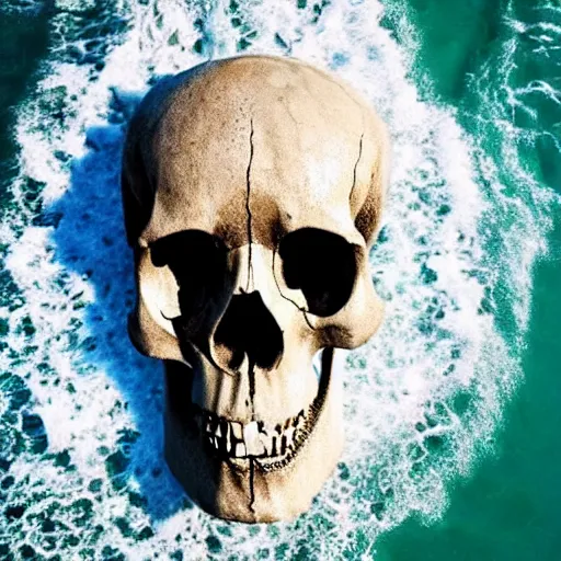 Prompt: a skull made out of ocean water