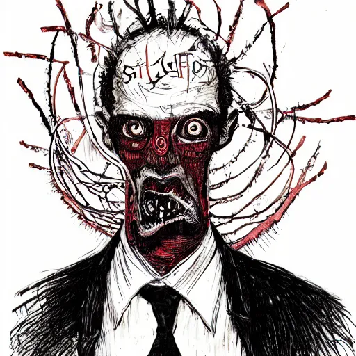 Prompt: Graphic Illustration, Creative Design, Satan, Biopunk, Body Horror, Full Body Portrait, Character Design, by Ralph Steadman, Francis Bacon, Hunter S Thompson