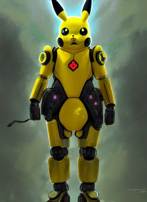 Prompt: pikachu themed mech suit in a thunderstorm, diffuse lighting, fantasy, highly detailed, photorealistic, digital painting, artstation, illustration, concept art, smooth, sharp focus, in the style of tom bagshaw
