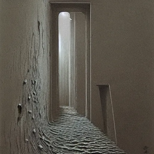 Image similar to liminal space backrooms by zdzislaw beksinski