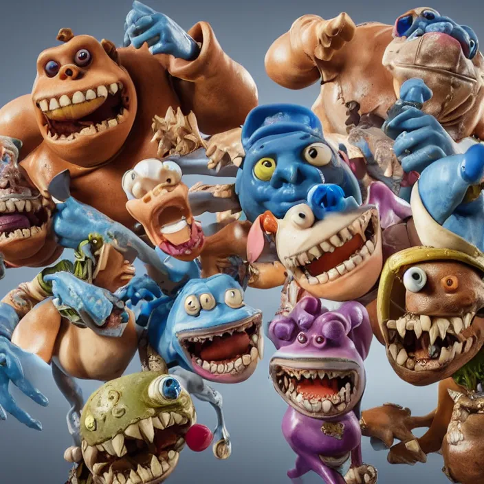 Image similar to jeff koons style street sharks in wallace and gromit, ultra realistic, concept art, intricate details, serious, highly detailed, photorealistic, octane render, 8 k, unreal engine, art by todd mcfarlane and artgerm and greg rutkowski and alphonse mucha