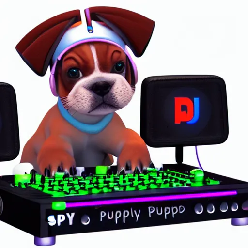 Image similar to puppy as a DJ, 8k, by Pixar