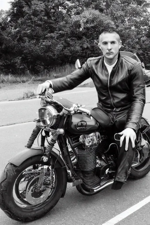 Prompt: a portrait of a handsome man in a motorcycle