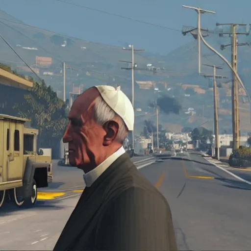 Image similar to gameplay footage of The pope in Gta V