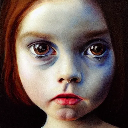 Image similar to close up of a bautiful girl with big silver eyes, watercolor by gottfried helnwein, by hammershøi, art noveau, highly detailed, lights by edward hopper, liminal, eerie, bright pastel colors