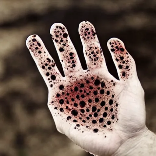 Image similar to trypophobia hands, horror art