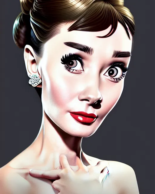 Image similar to full body character concept art of audrey hepburn | | distinct - fine, key visual, realistic shaded perfect face, fine details by stanley artgerm lau, wlop, rossdraws, james jean, andrei riabovitchev, marc simonetti, sakimichan, and jakub rebelka, trending on artstation