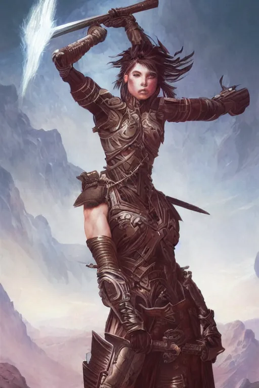 Image similar to a portrait of a strong female warrior by Ross Tran and Thomas Cole and Wayne Barlowe