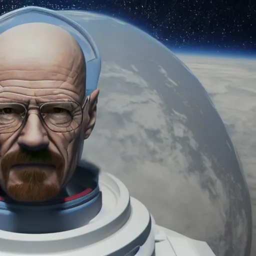 Image similar to 3 d render of walter white in space with nothing but shorts, 4 k image, space themed