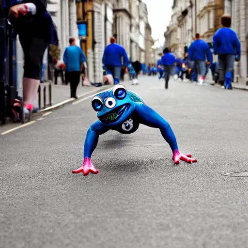 Image similar to crazy frog breakdancing in the streets of london