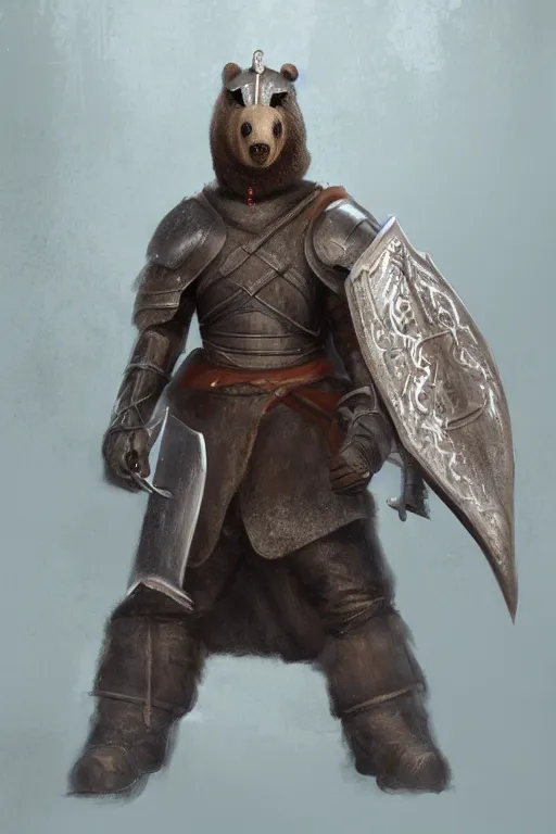 Image similar to a matte painting portrait of a medieval bear knight