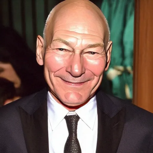 Prompt: patrick stewart drinking alcohol dressed in gown