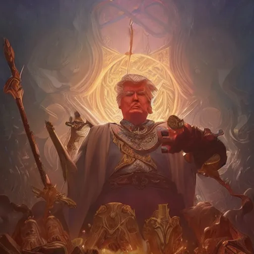 Image similar to donald trump as odin, intricate, elegant, highly detailed, digital painting, artstation, concept art, matte, illustration, hearthstone, art by artgerm and greg rutkowski and alphonse mucha, simon stalenhag, hyperreal