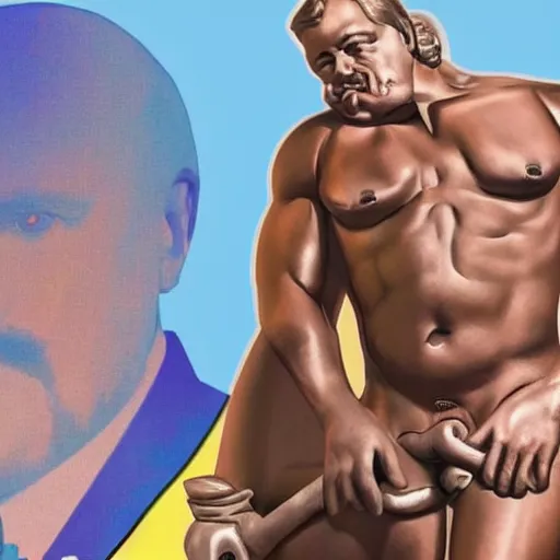 Image similar to lgbt art, tom of finland style, lenin, in billy herrington body, communism art in 4 k, high quality