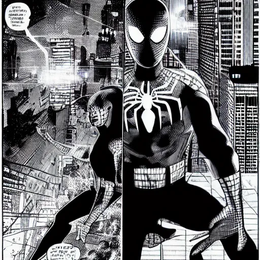 Image similar to spider man comic in cyberpunk future