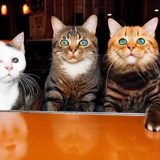 Image similar to three cats in a bar, drinking beer