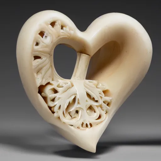 Image similar to anatomically correct heart carved out of ivory, canon 5 d 5 0 mm lens