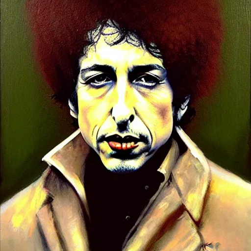 Image similar to caricature portrait of bob dylan, detailed face, detailed painting, epic lighting, by ilya repin, phil hale and kent williams