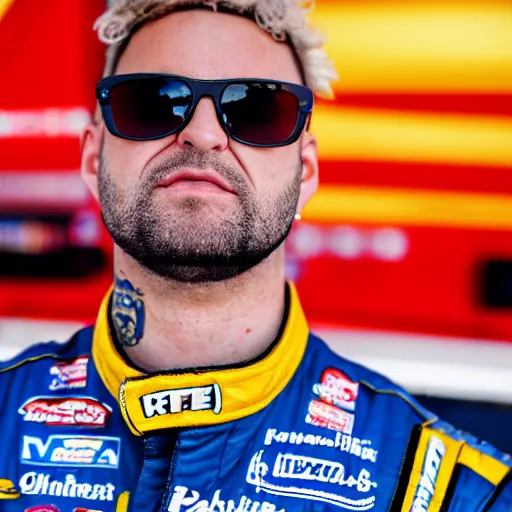 Prompt: portrait photograph of Riff Raff as a NASCAR driver, 4k photo depth of field