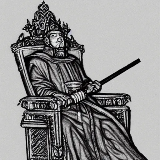 Prompt: pencil illustration. the emperor on his golden throne. 4 0 k.