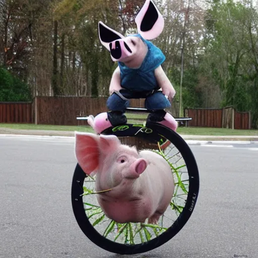 Prompt: pig riding a unicycle