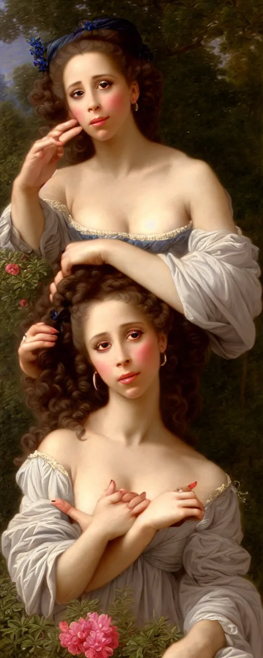 Image similar to A fantasy style portrait painting of Jennifer Love Hewitt/Naomi Scott hybrid, in the style of François Boucher, Oil Painting, hyperrealistic, render, Regal, Refined, Detailed Digital Art, RPG portrait, Michael Cheval, William-Adolphe Bouguereau, Walt Disney (1937), dynamic lighting, Highly Detailed, Cinematic Lighting, Unreal Engine, 8k, HD