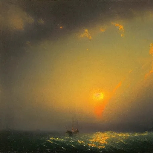 Image similar to tornado on the river, sunset, by ivan aivazovsky,